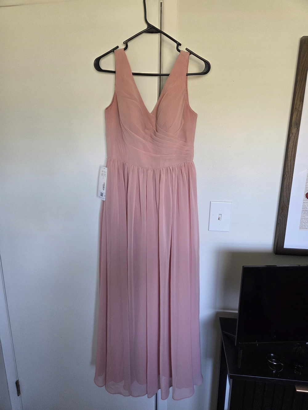 Azazie Blush Pink V-Neck Chiffon Maxi Dress